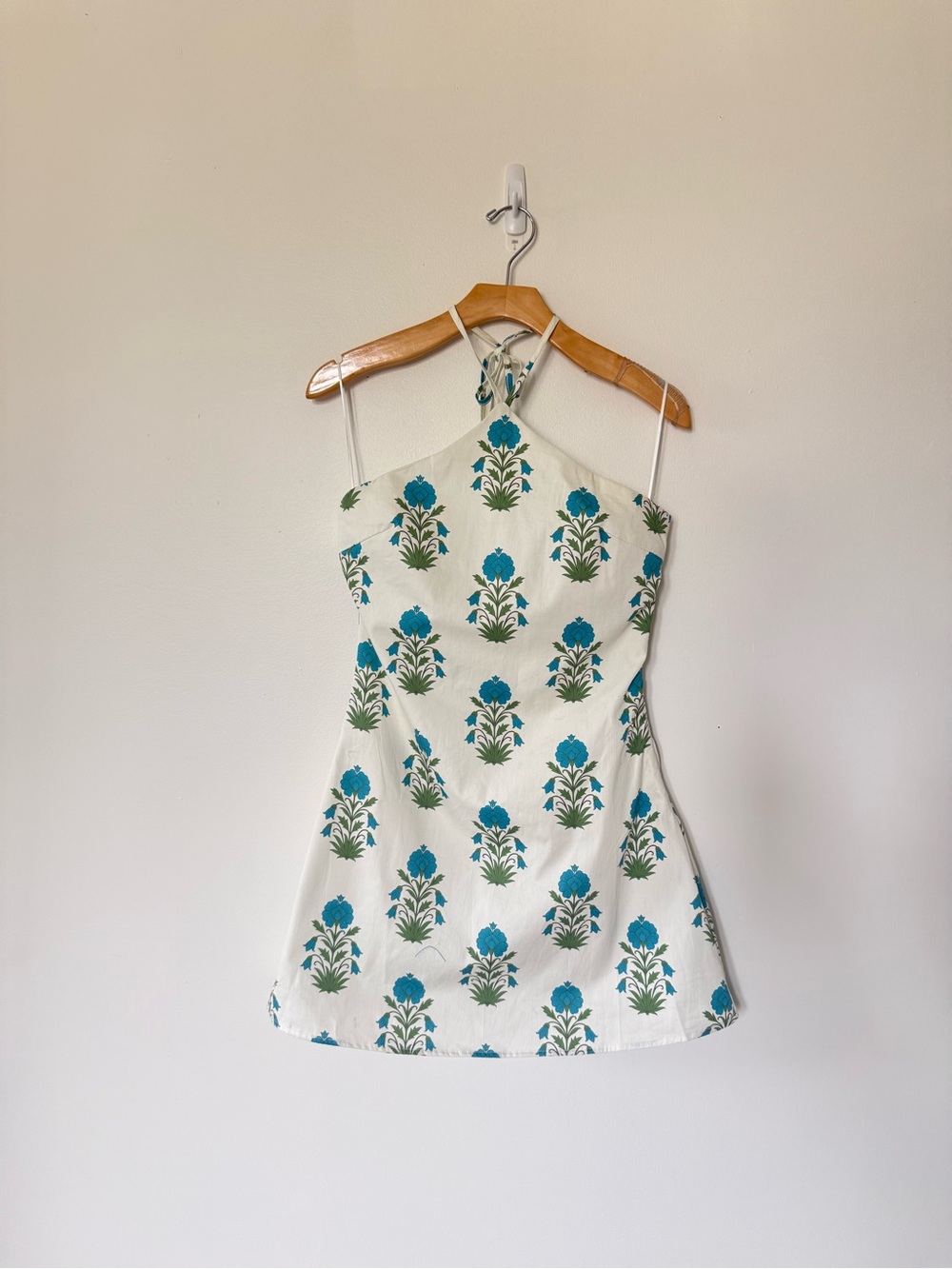 TCEC Blue Green Floral Halter Mini Dress Size Small